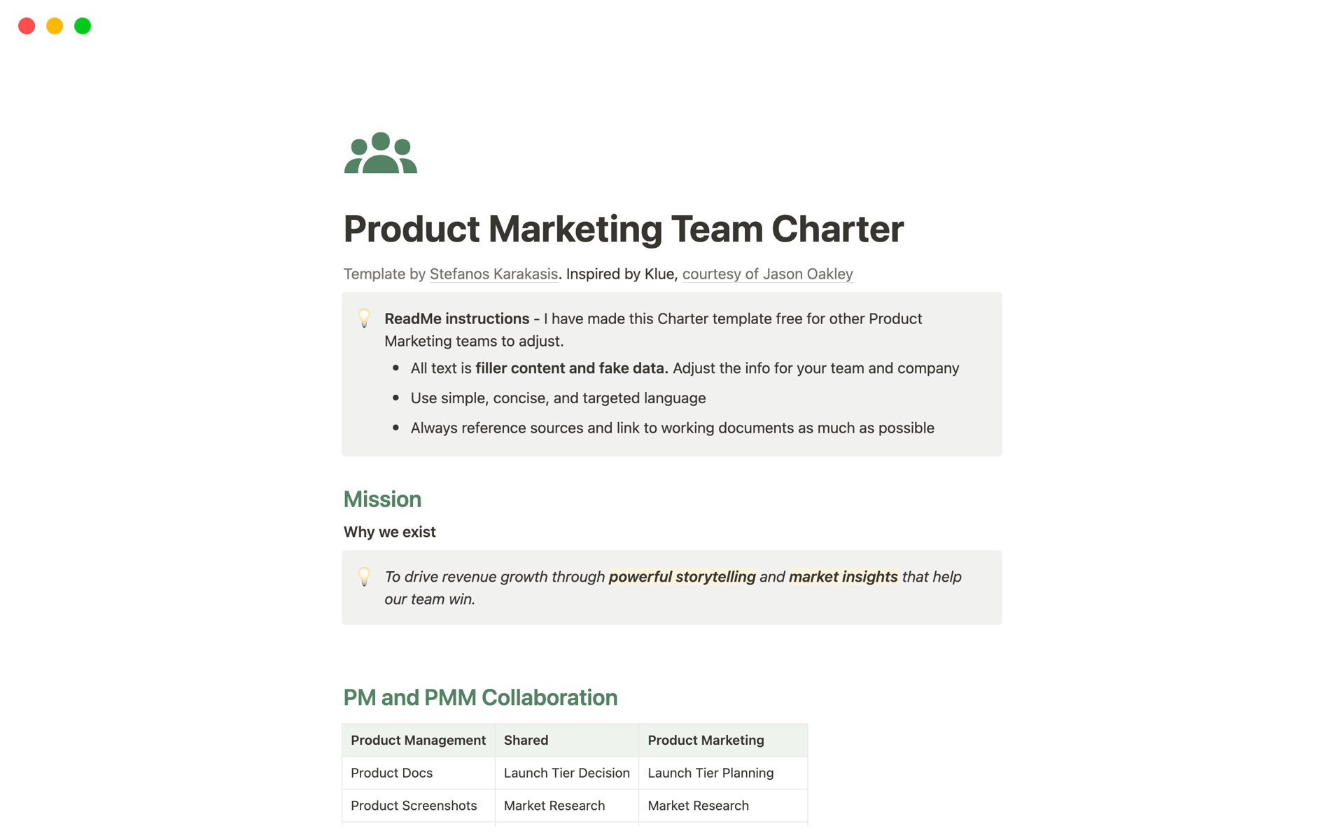 Product Marketing Team Charter님의 템플릿 미리보기