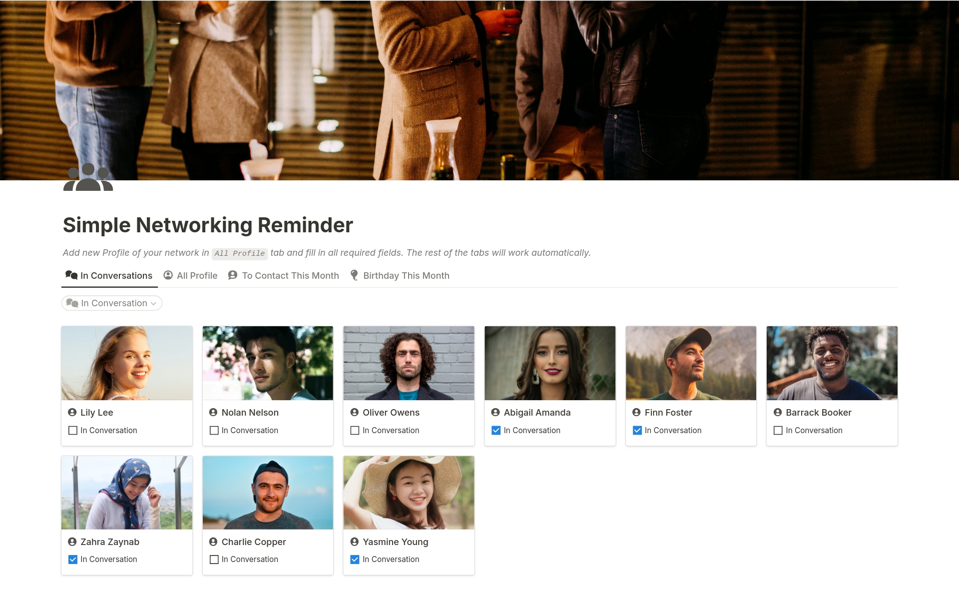 Introducing Networking Reminder – the Notion template designed to transform your social circle organization.