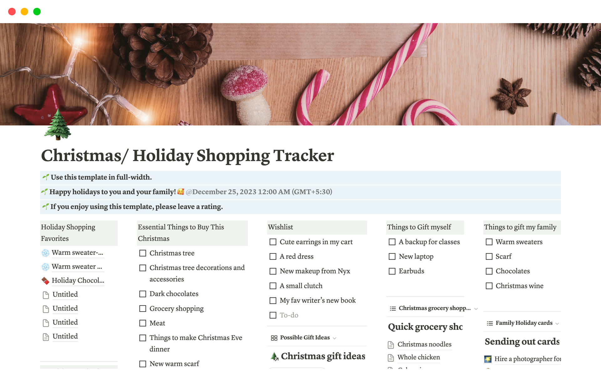 A template preview for Aesthetic Christmas/ Holiday Shopping Tracker