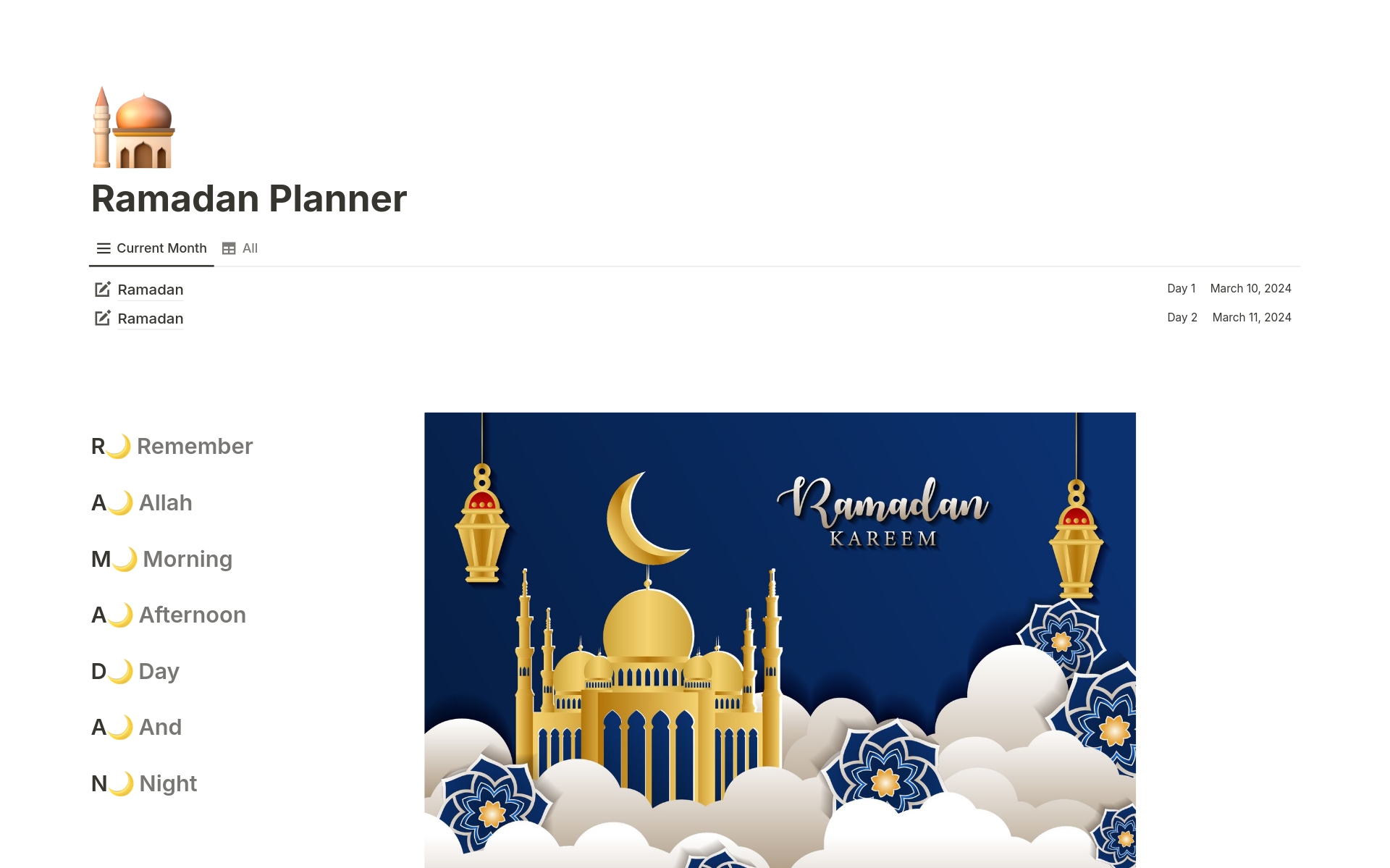 A template preview for Ramadan Planner
