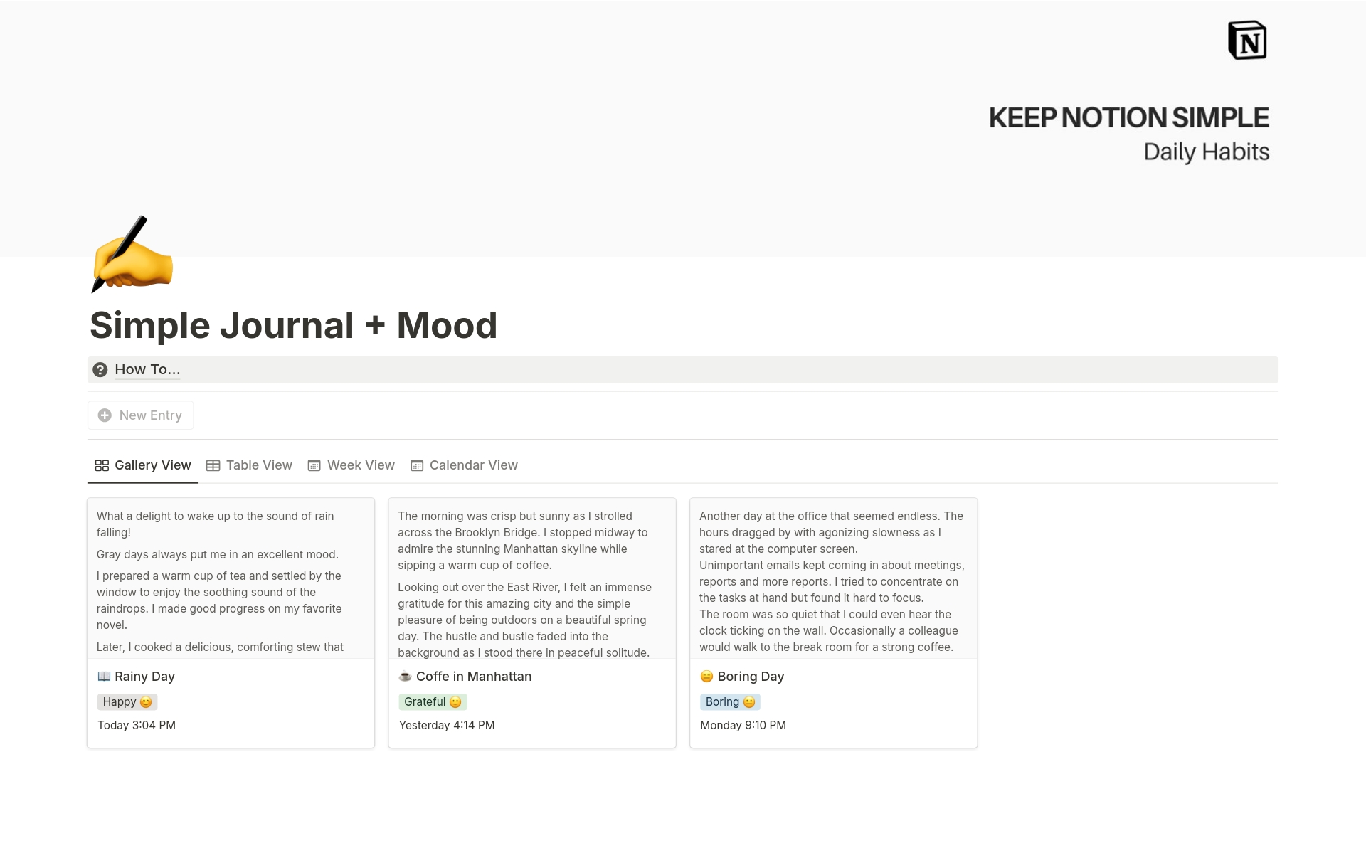 Vista previa de una plantilla para KNS Journal + Mood