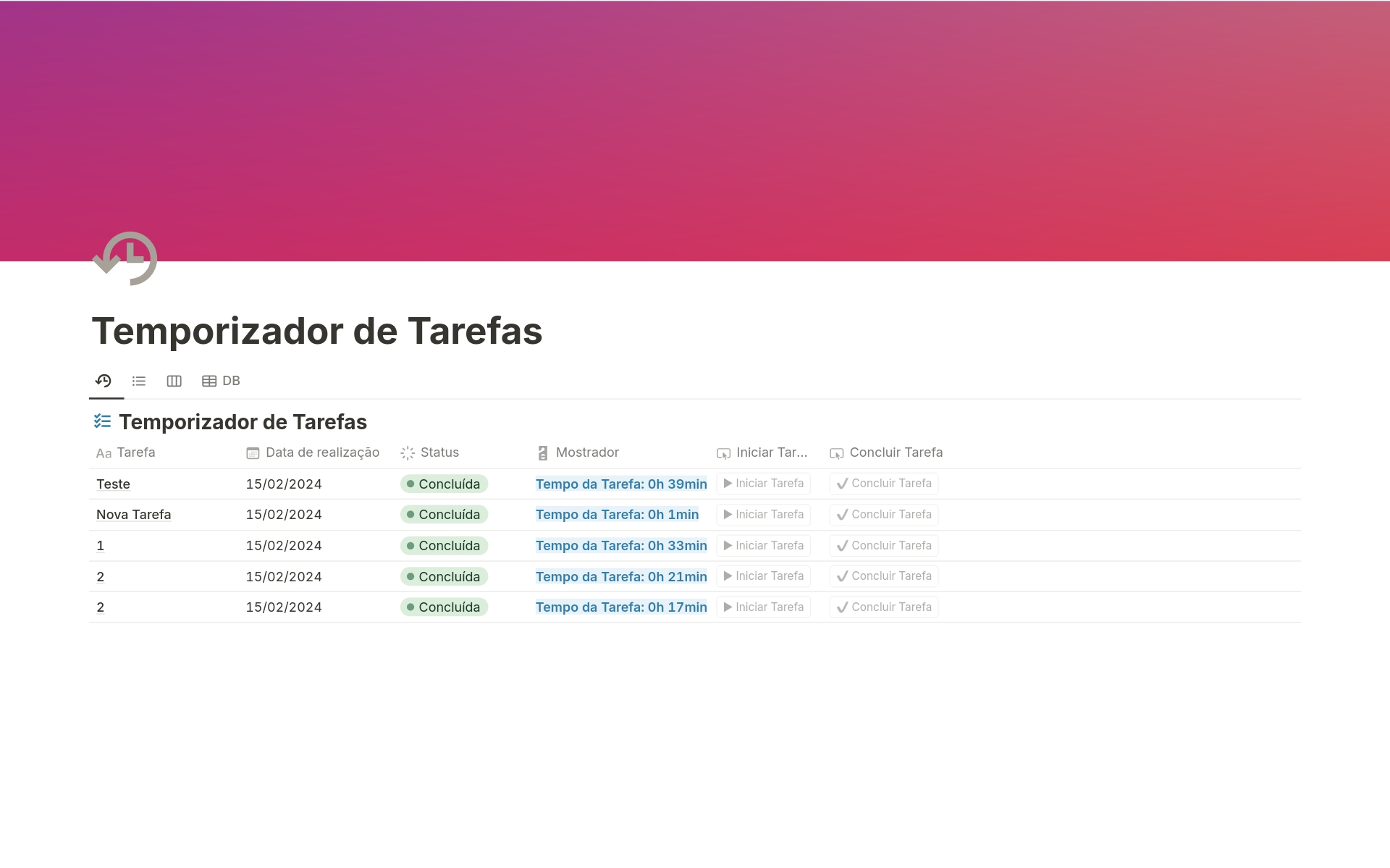 A template preview for Temporizador de Tarefas