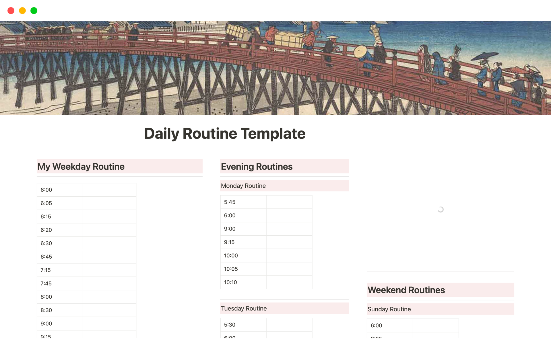 A granular template for tracking daily routines.