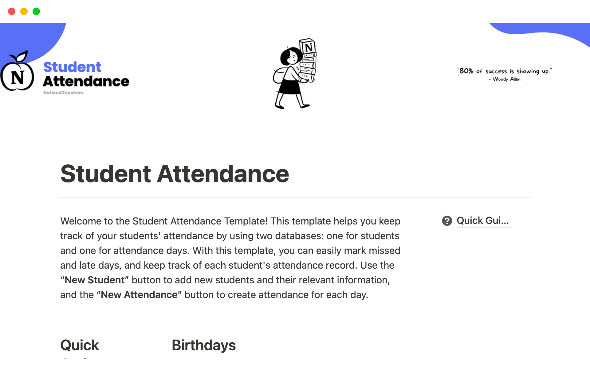 Student Attendance Tracker for Teachers Notion Template