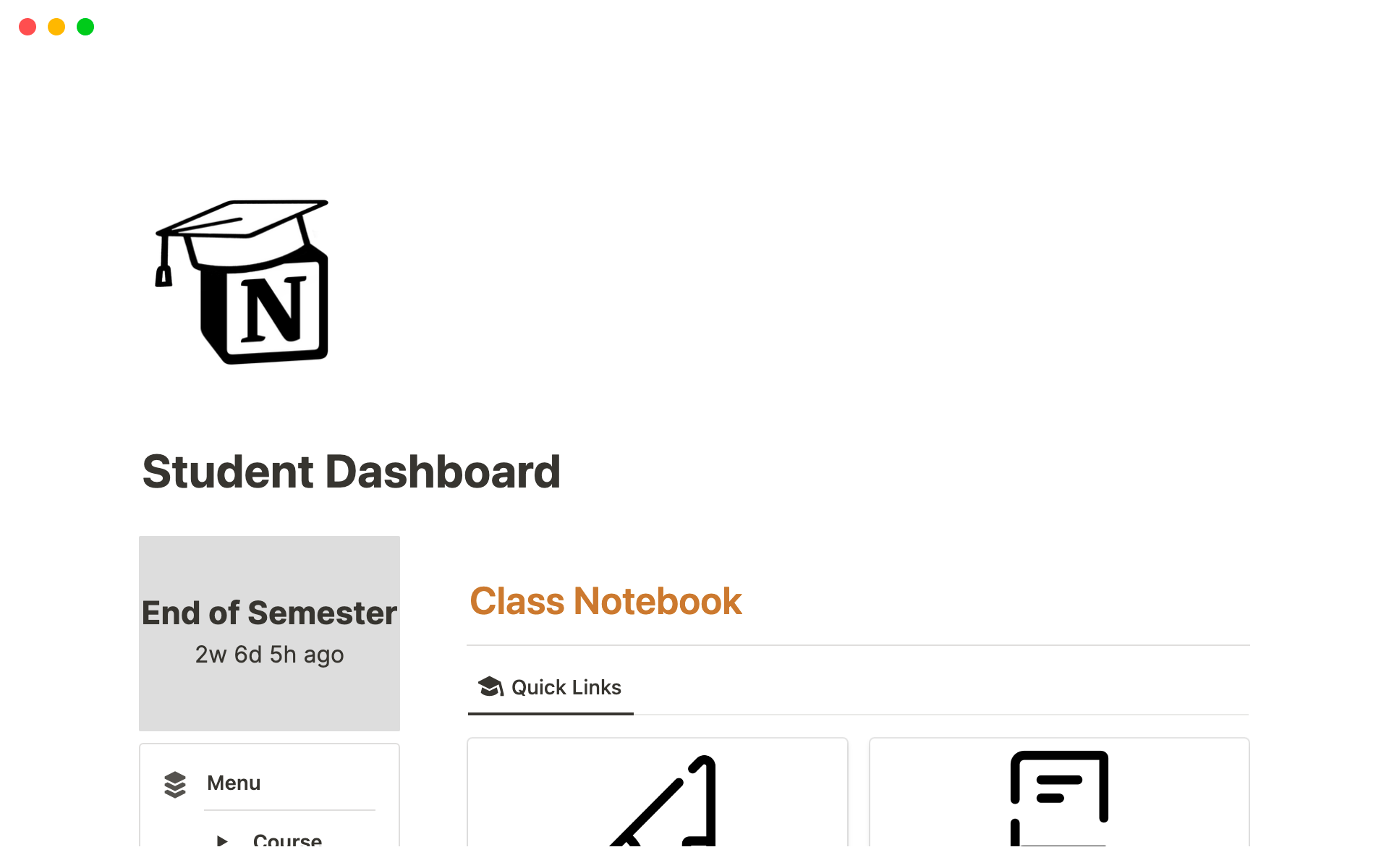 A template preview for The Student Dashboard