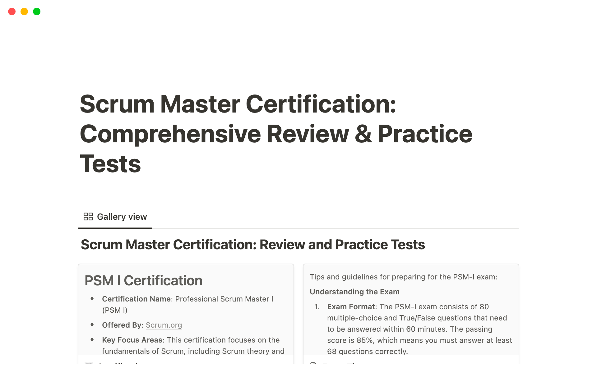 A template preview for Scrum Master Certification: Comprehensive Review & Practice Test