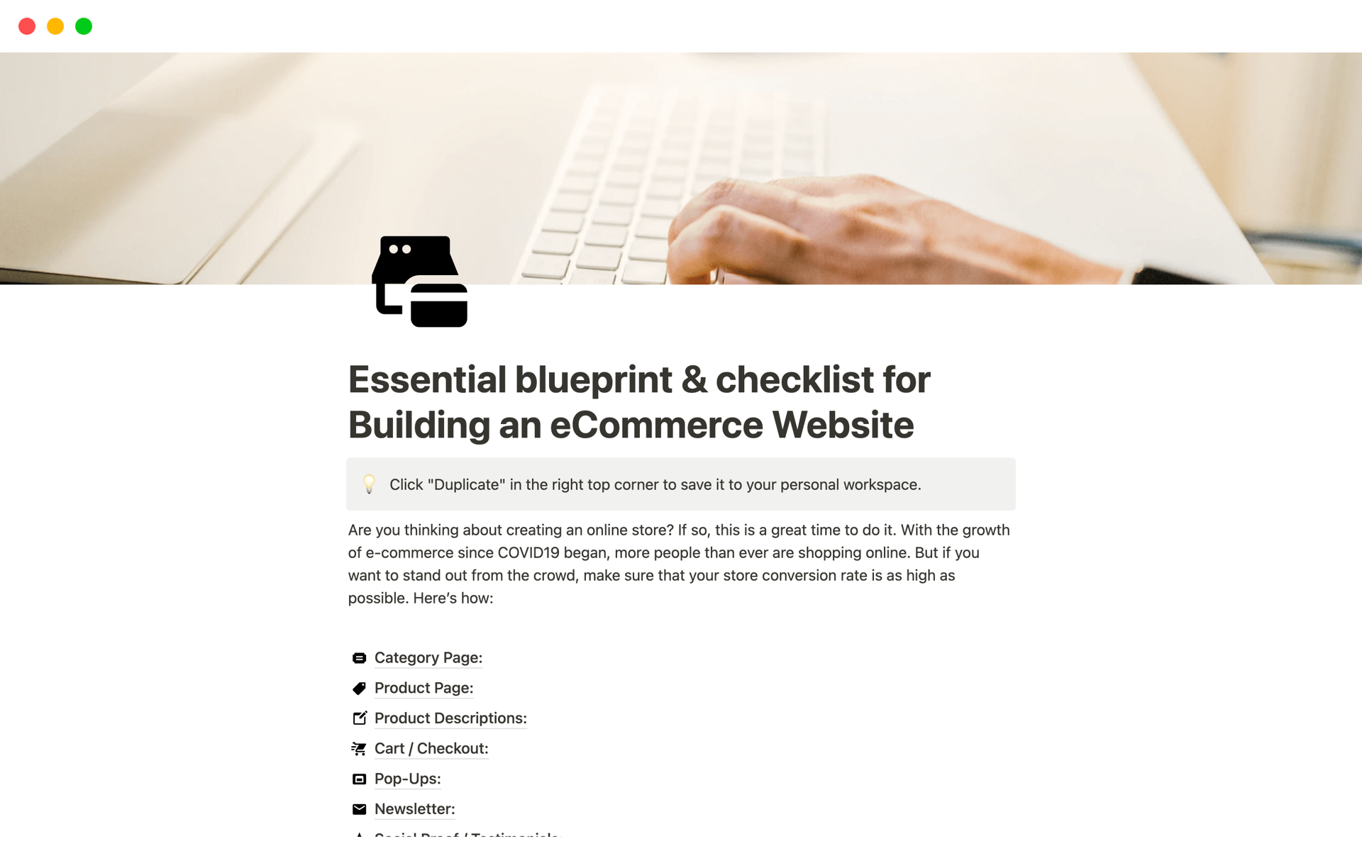 A template preview for Essential blueprint builing an eCommerce Website