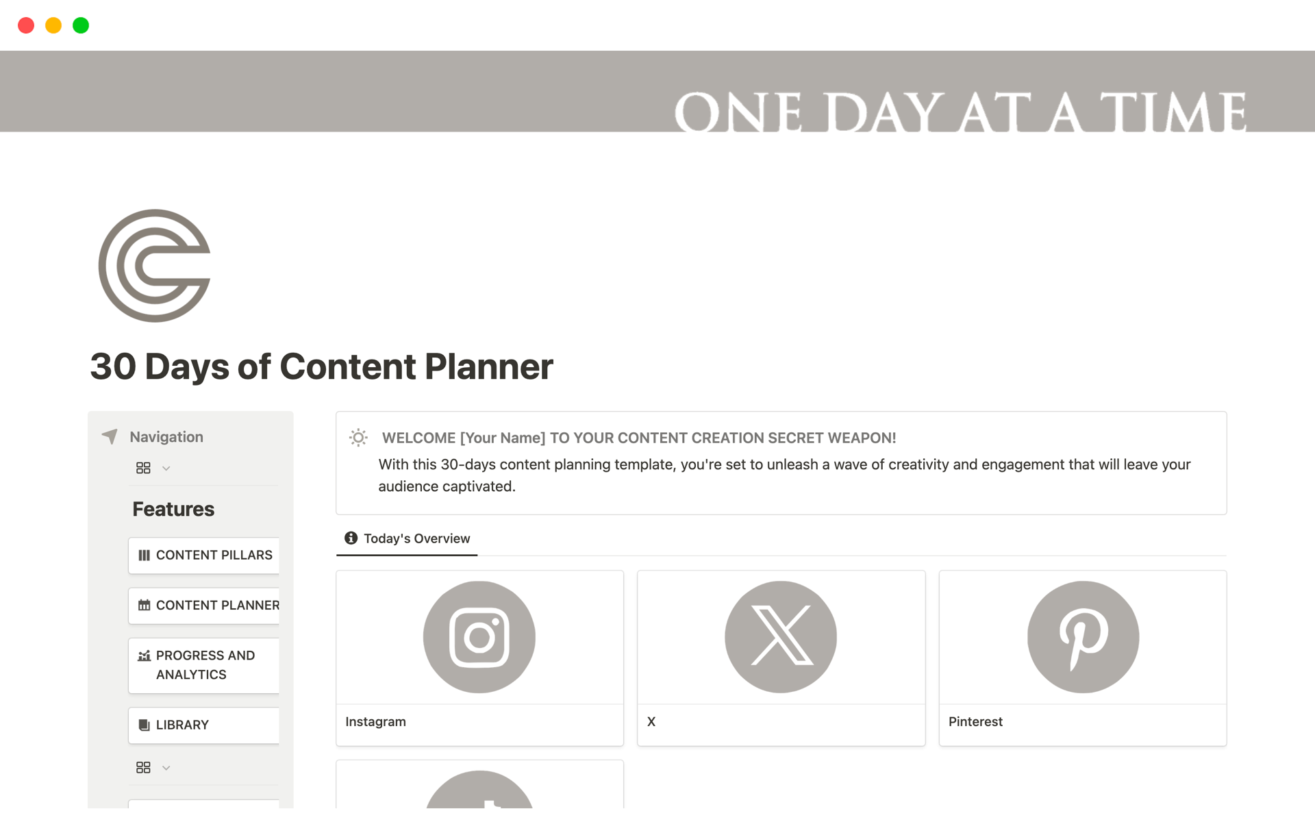 A template preview for 30 Days of Content Planner