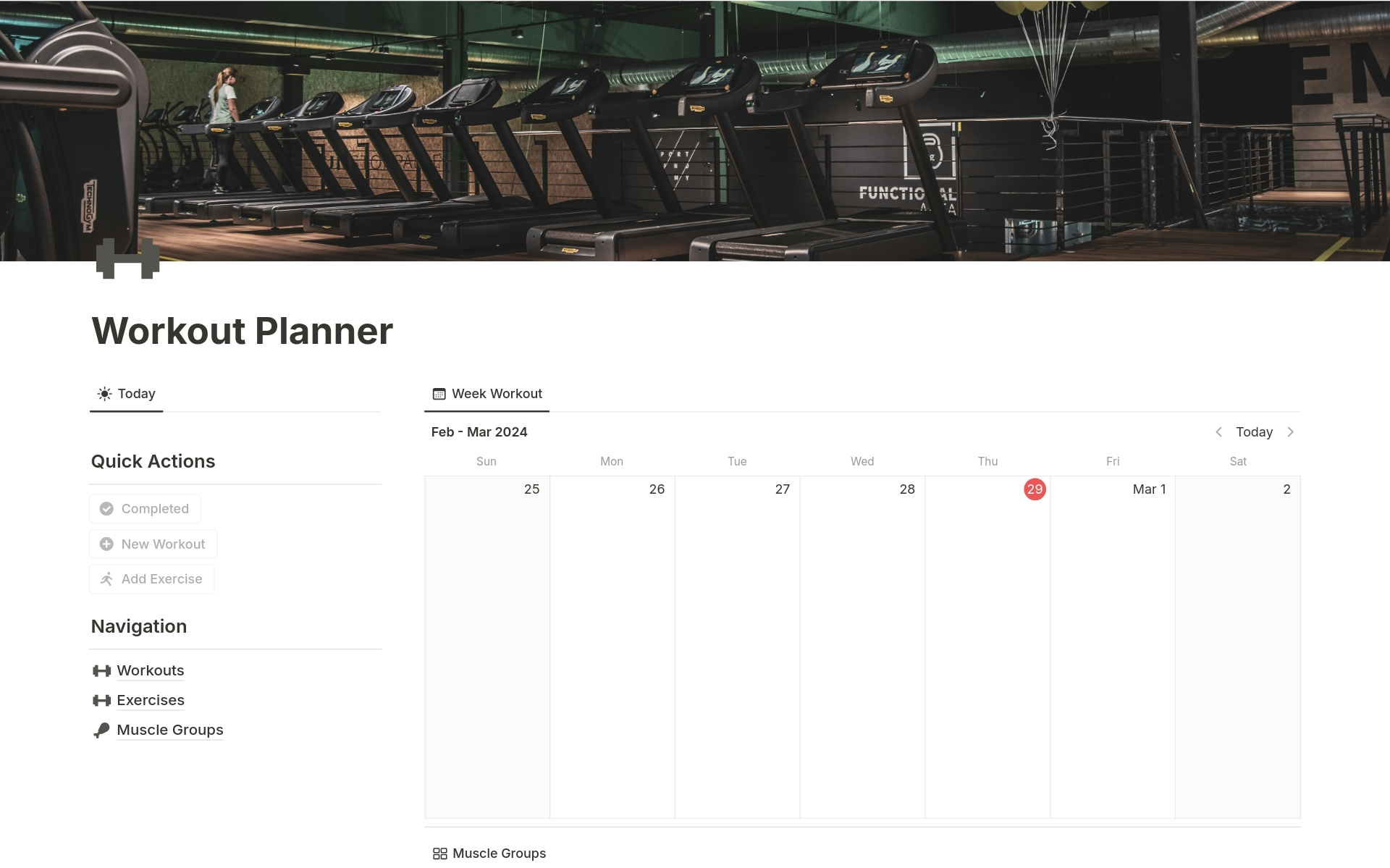 A template preview for Workout Planner
