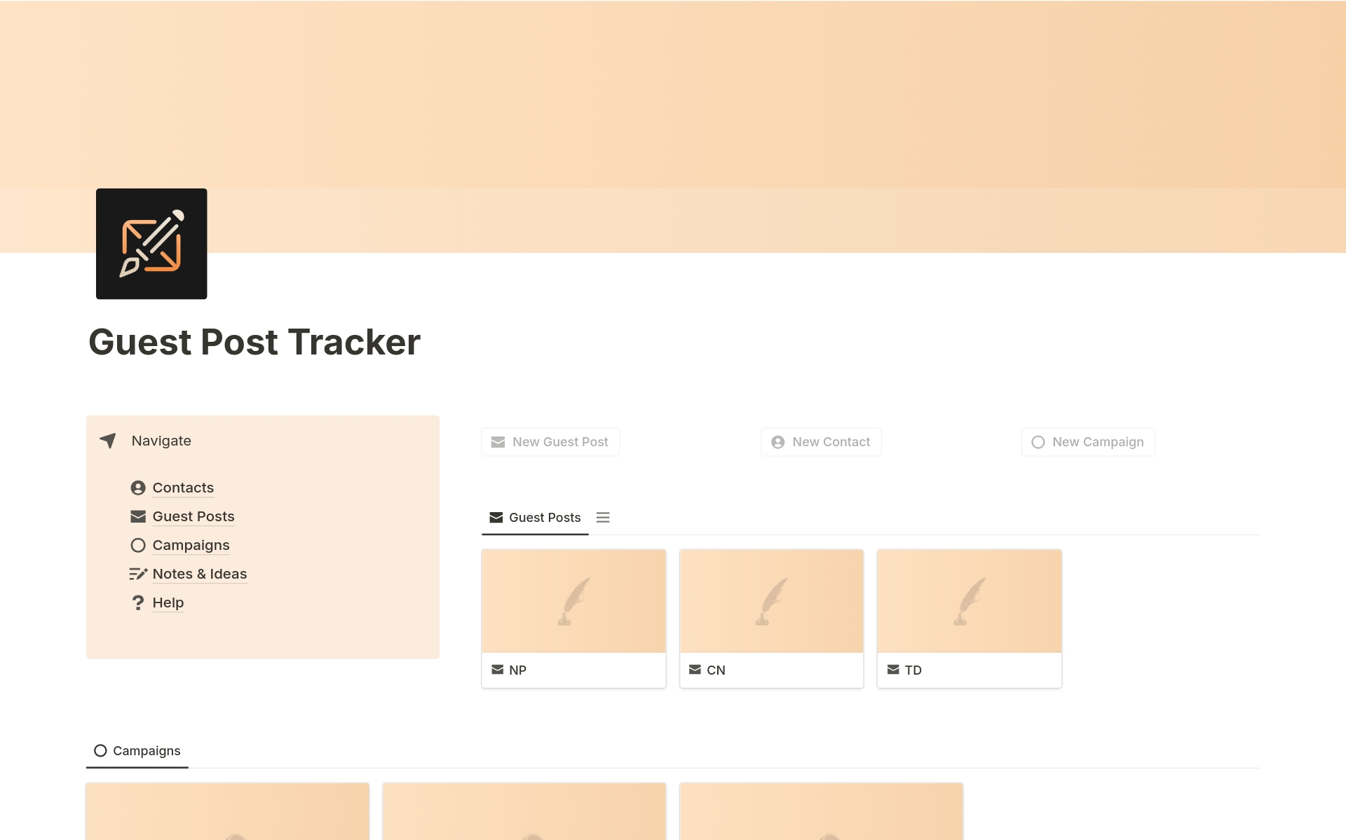 A template preview for Guest Post Tracker for SEO