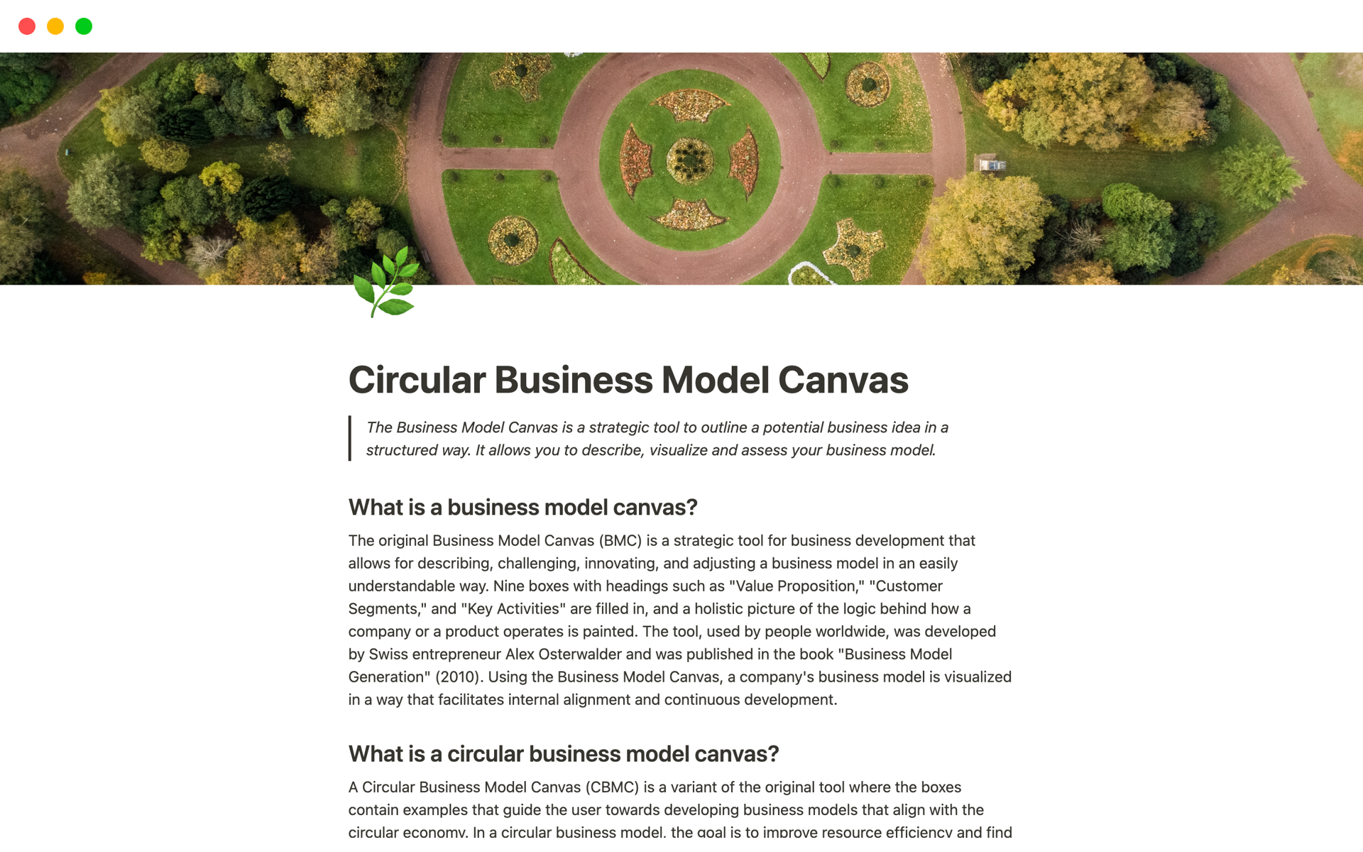 A template preview for Circular Business Model Canvas
