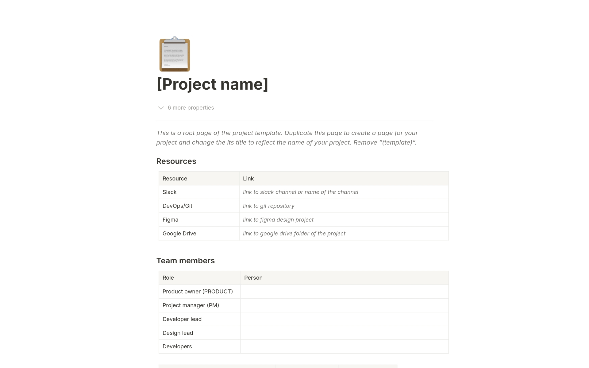 A template preview for EW Project management