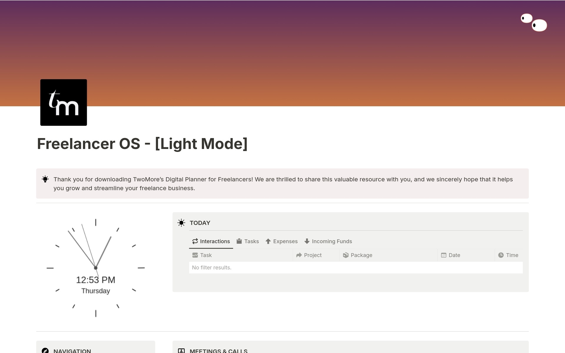 Eine Vorlagenvorschau für Freelancer OS - [Light Mode]
