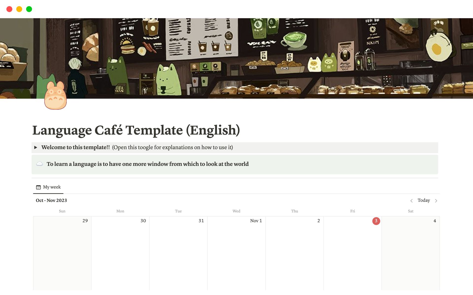 A template preview for Language Café: Language Learning