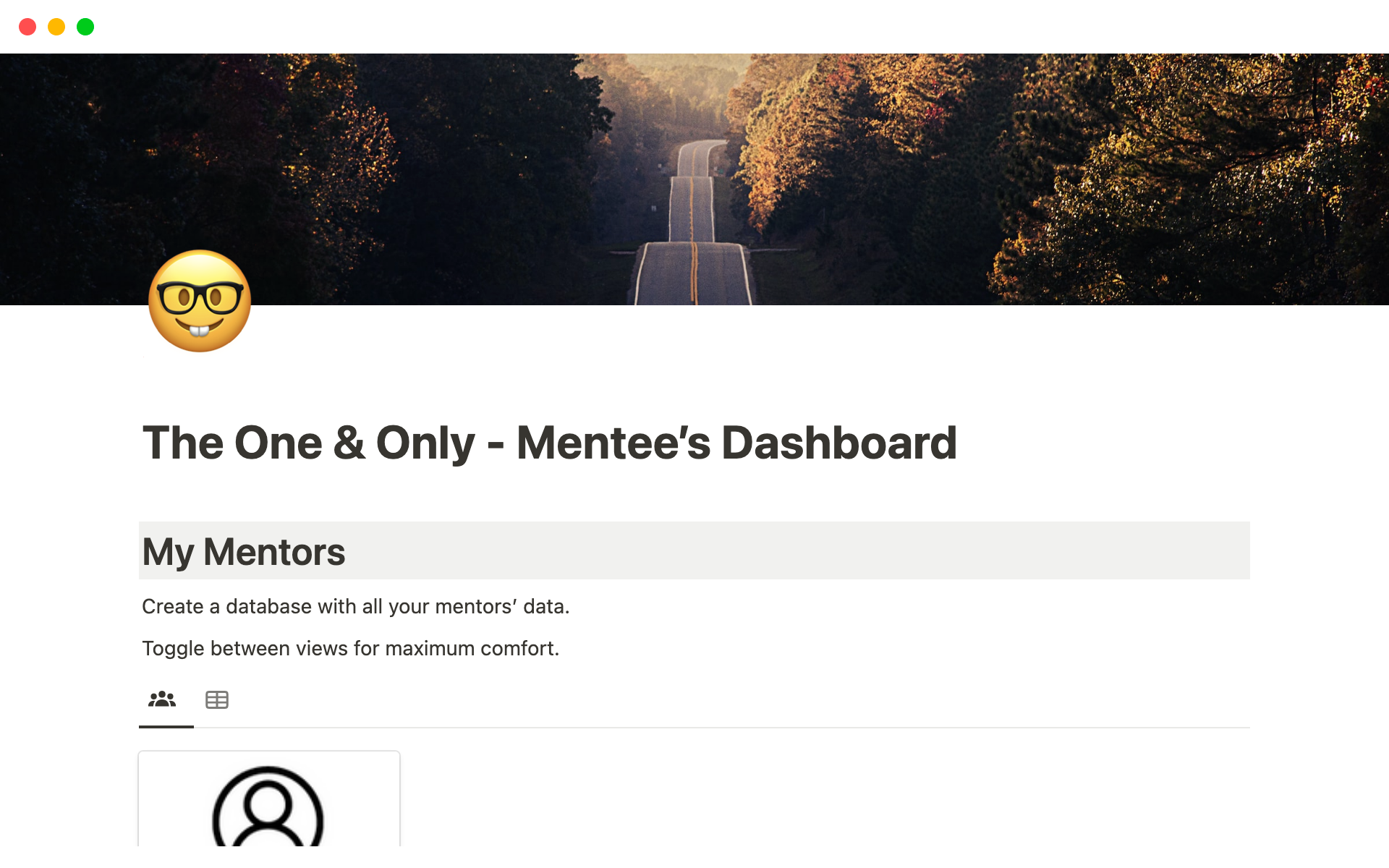 A template preview for The One & Only - Notion Template For Mentees