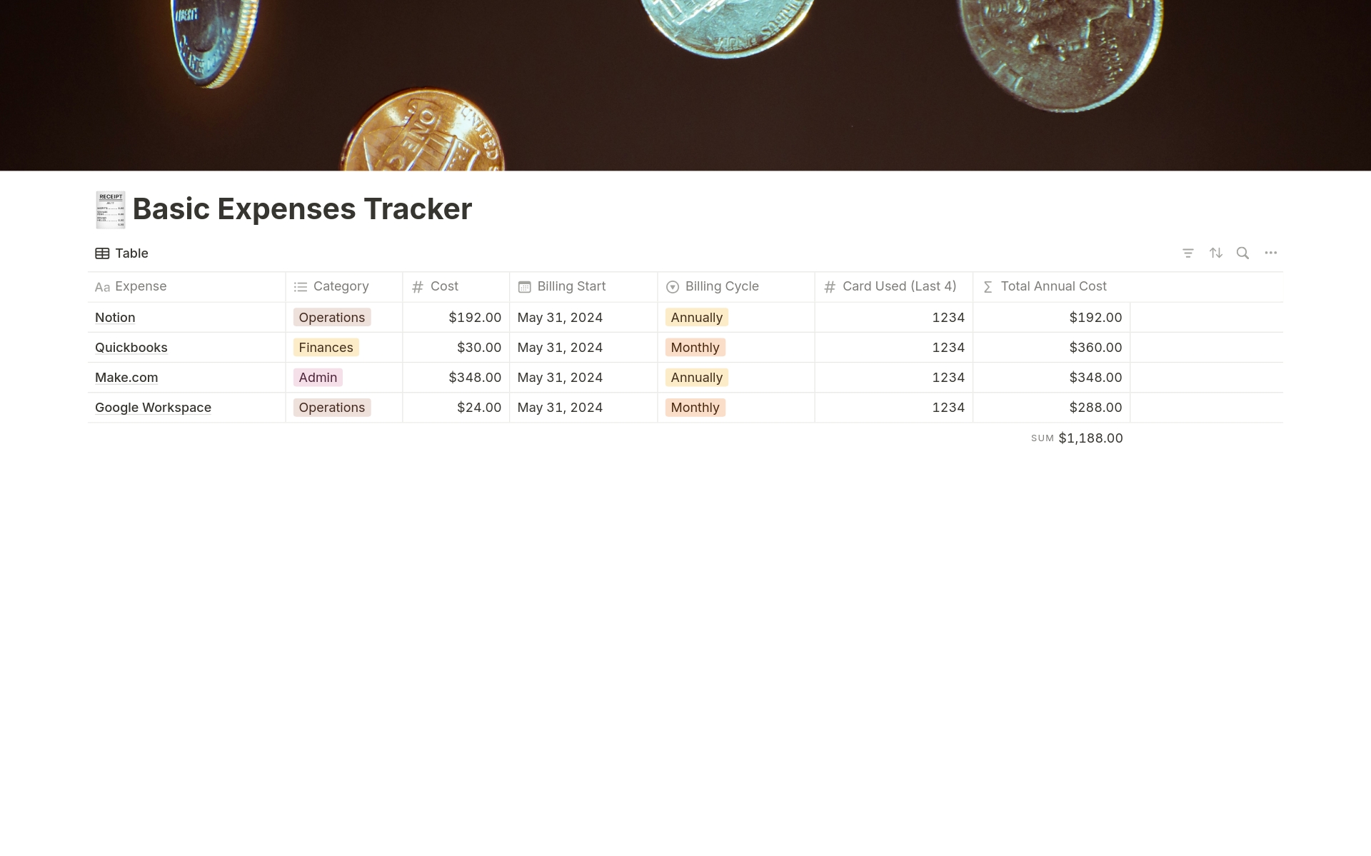 Basic Expenses Tracker Notion Template