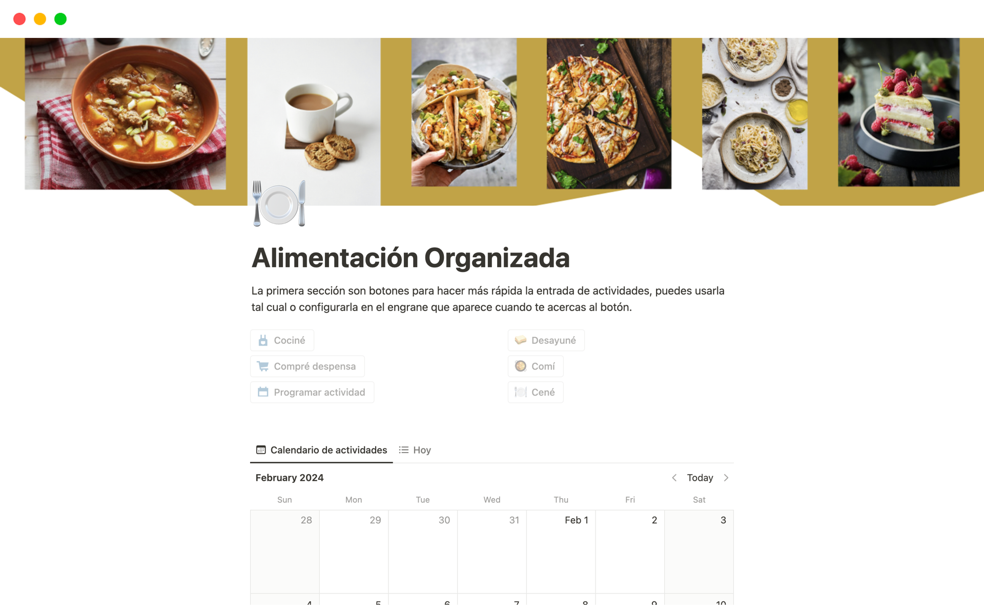 A template preview for Alimentación Organizada