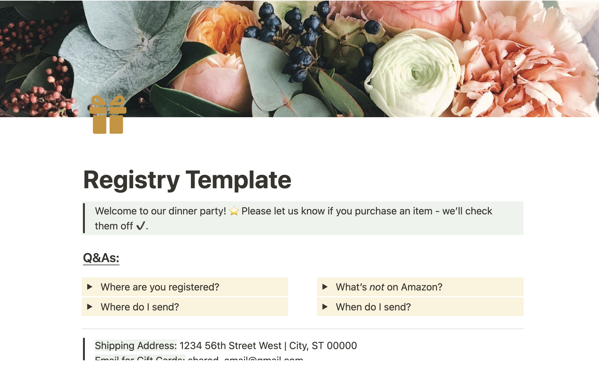 Vista previa de una plantilla para Wedding Registry Template