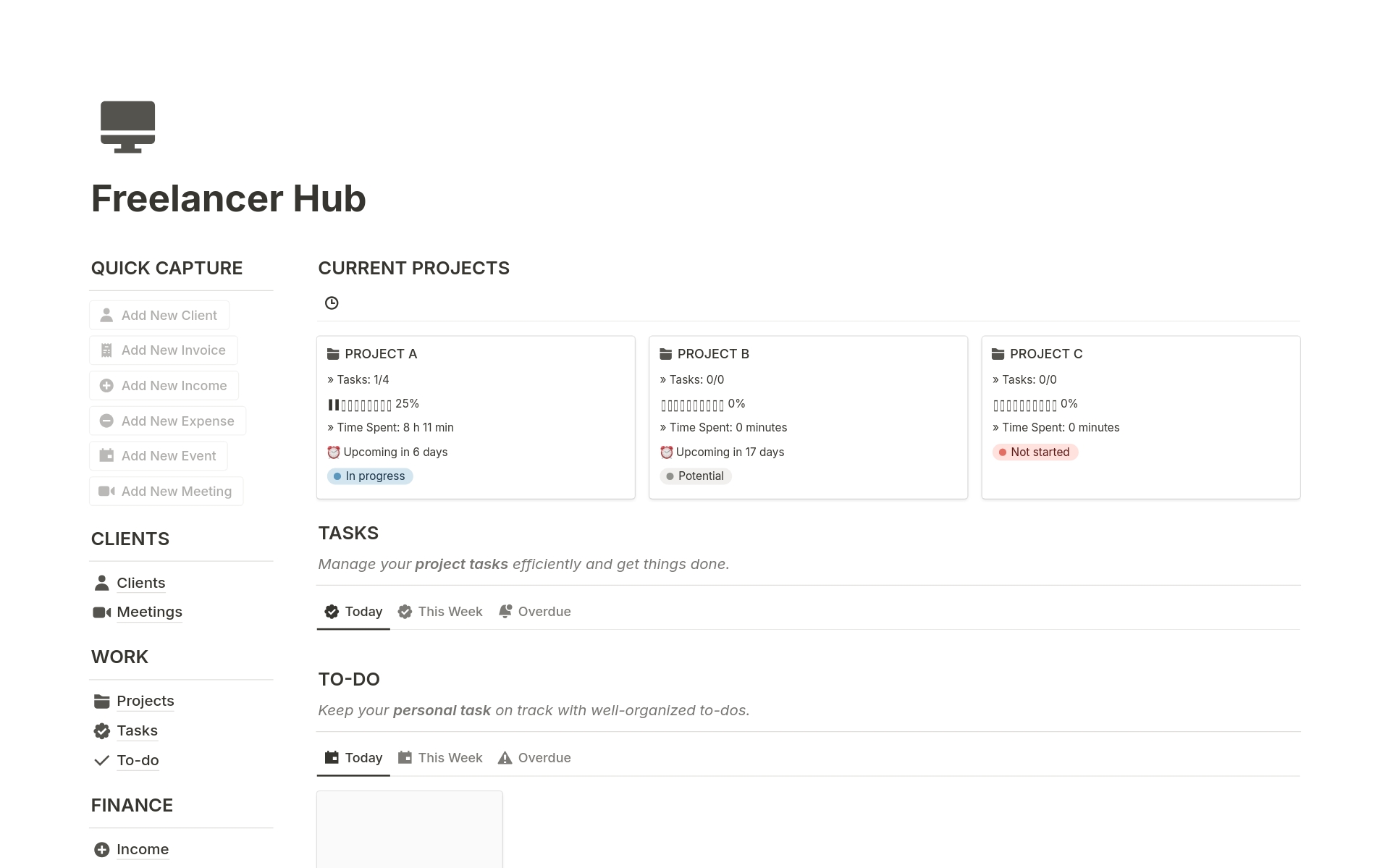 Vista previa de plantilla para Freelancer Hub