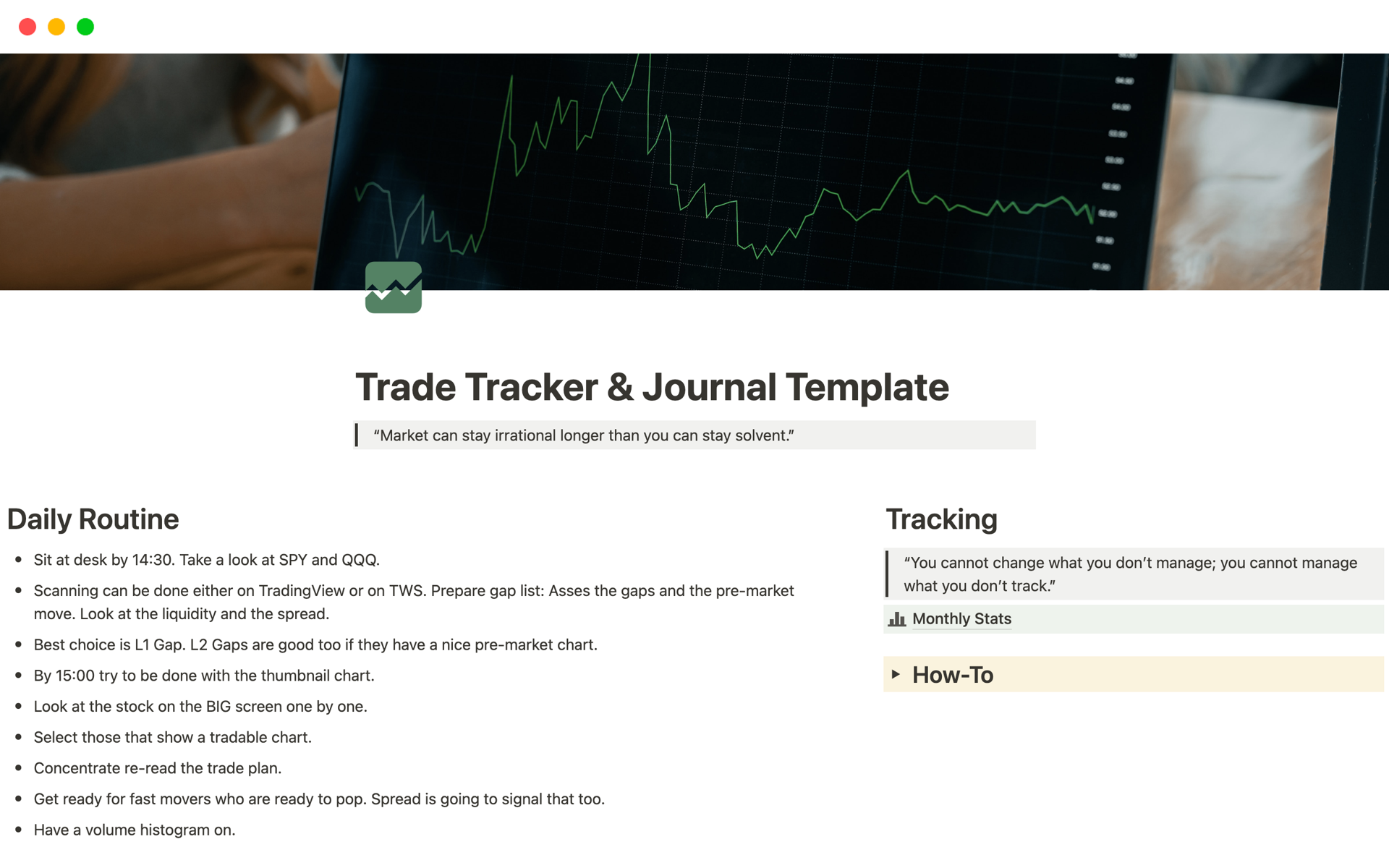 A template preview for Trade Tracker & Journal