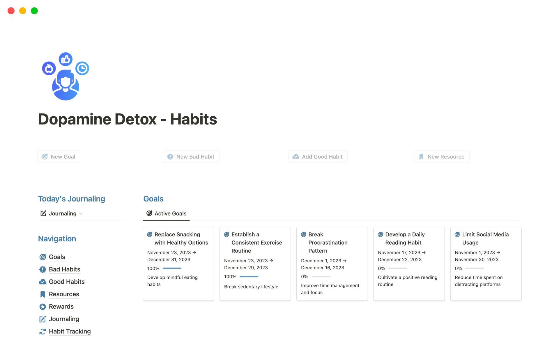 Dopamine Detox Habits Notion Template