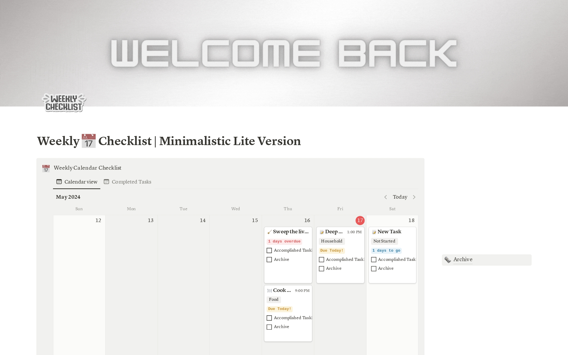 A template preview for Weekly 📅 Checklist | Minimalistic Lite Version