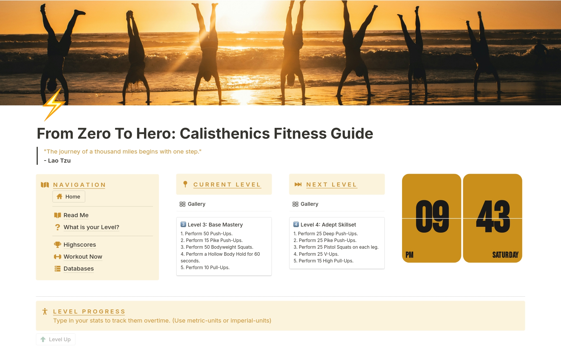 Eine Vorlagenvorschau für From Zero To Hero: Calisthenics Fitness Guide