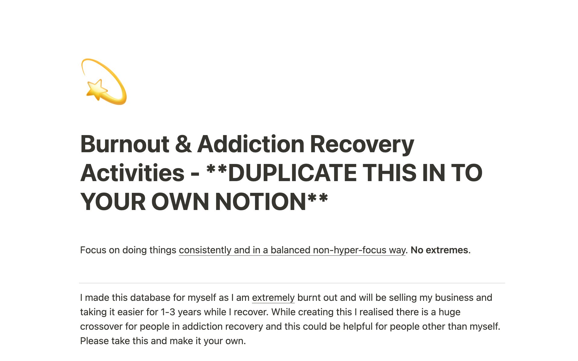 A template preview for Burnout & Addiction Recovery Activities