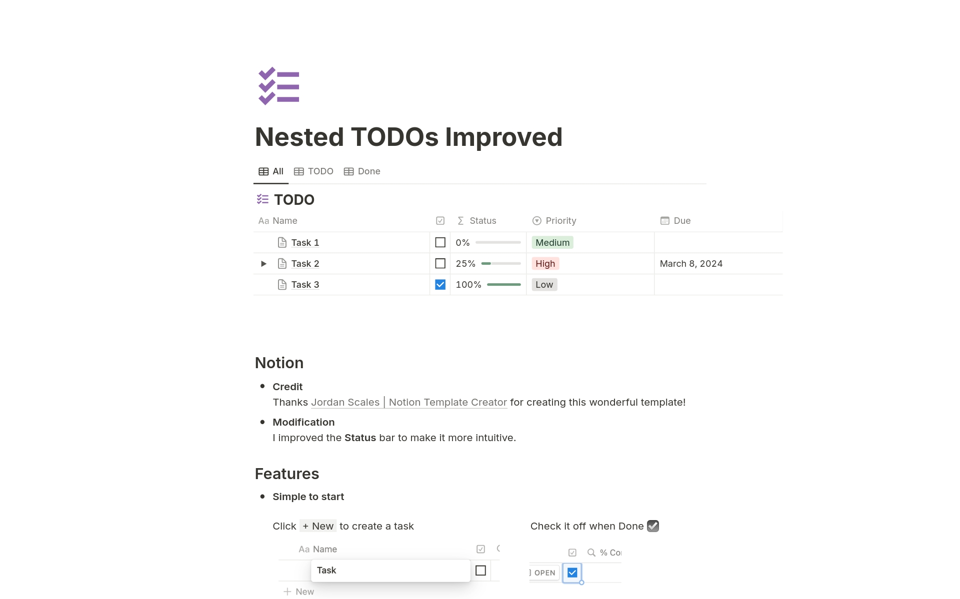 A template preview for Nested TODOs Improved