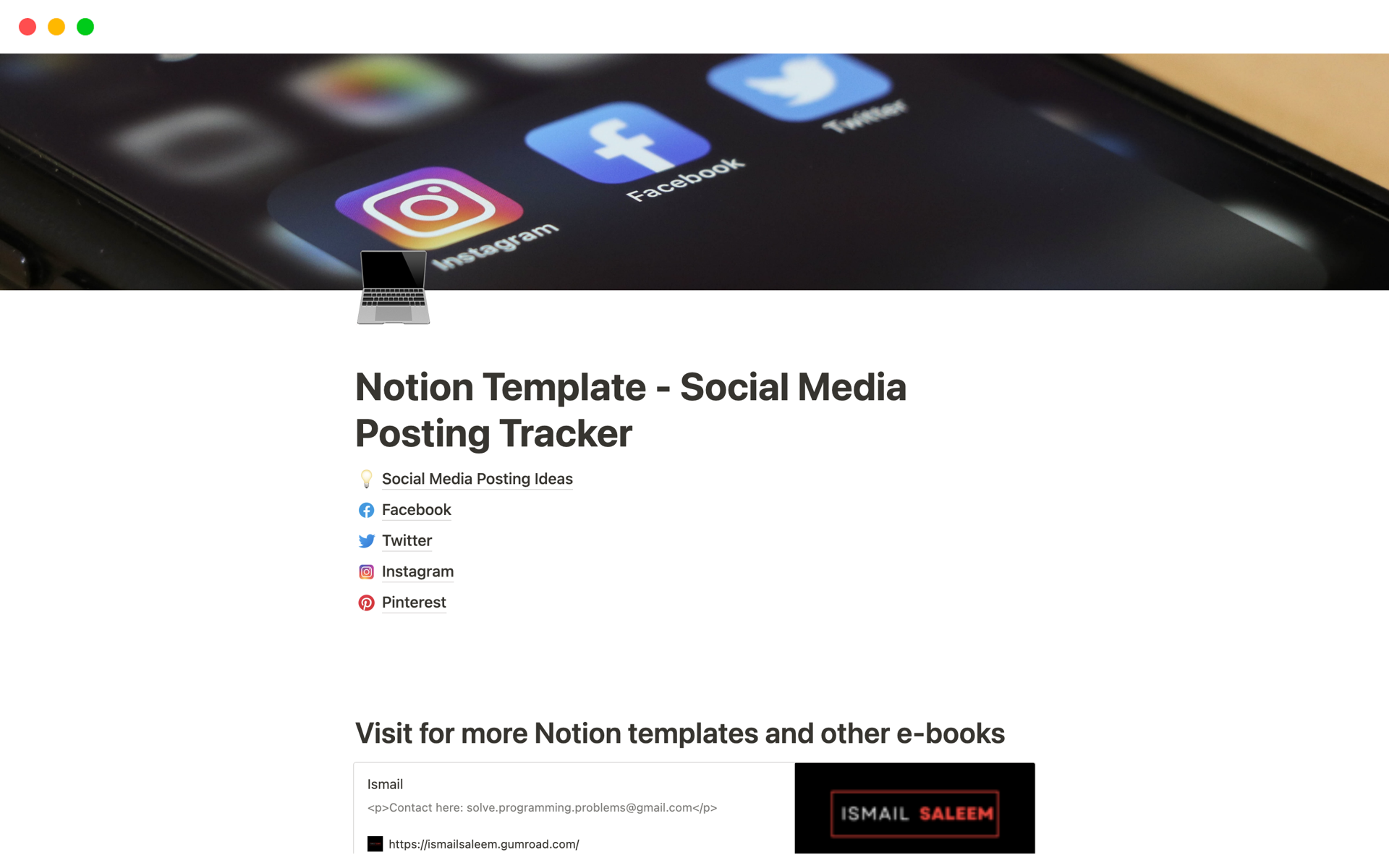 A template preview for Notion Template - Social Media Posting Tracker