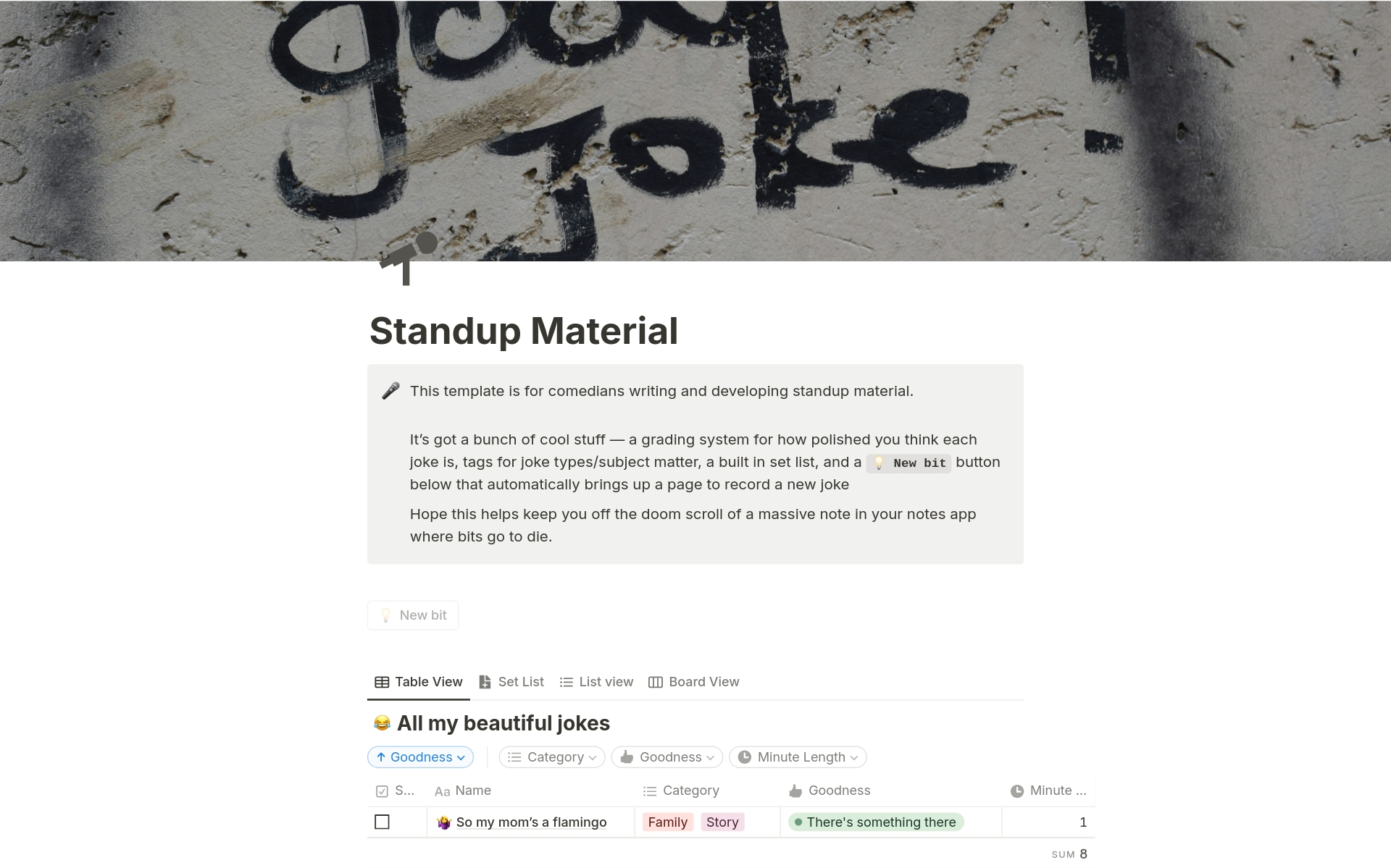 A template preview for Standup Material