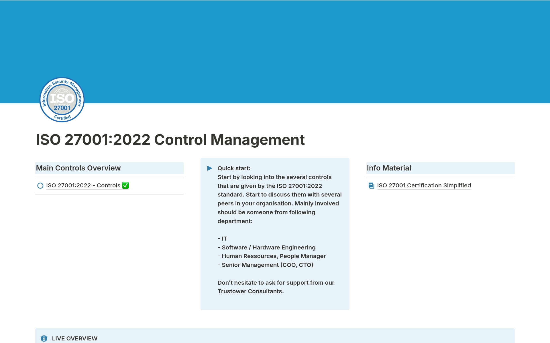 A template preview for ISO27001 Control Management System