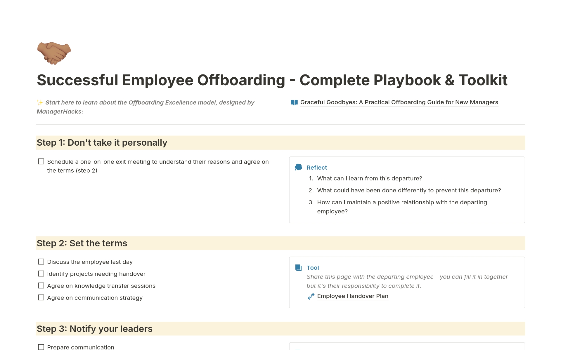 Vista previa de una plantilla para Employee Offboarding 