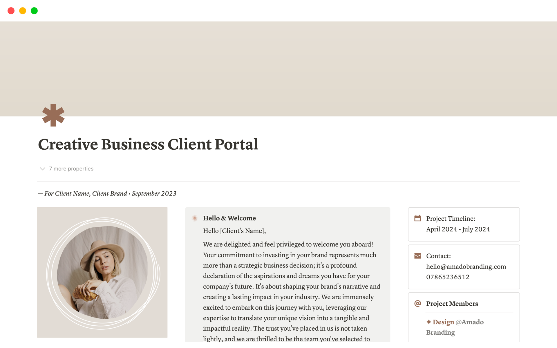 Vista previa de una plantilla para Creative Business Client Portal