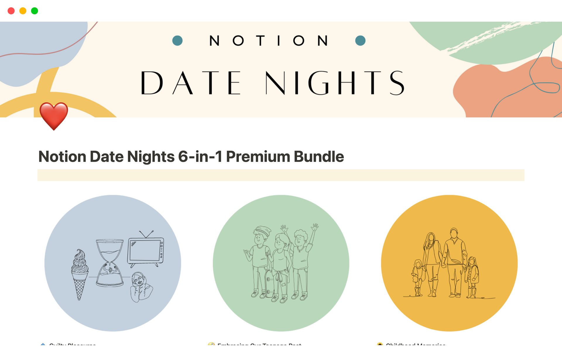 For couples seeking meaningful connection: Dive deep into shared moments and cherished memories with prompts and activities spanning food, music, past experiences, and playful what-ifs, all housed in our curated bundle of six Notion templates.
