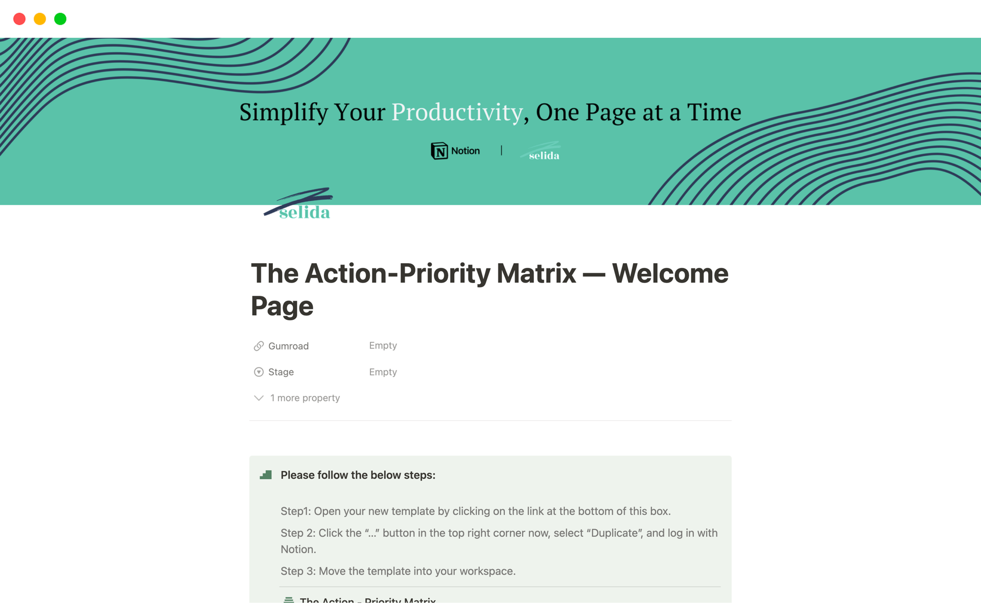 A template preview for The Action-Priority Matrix