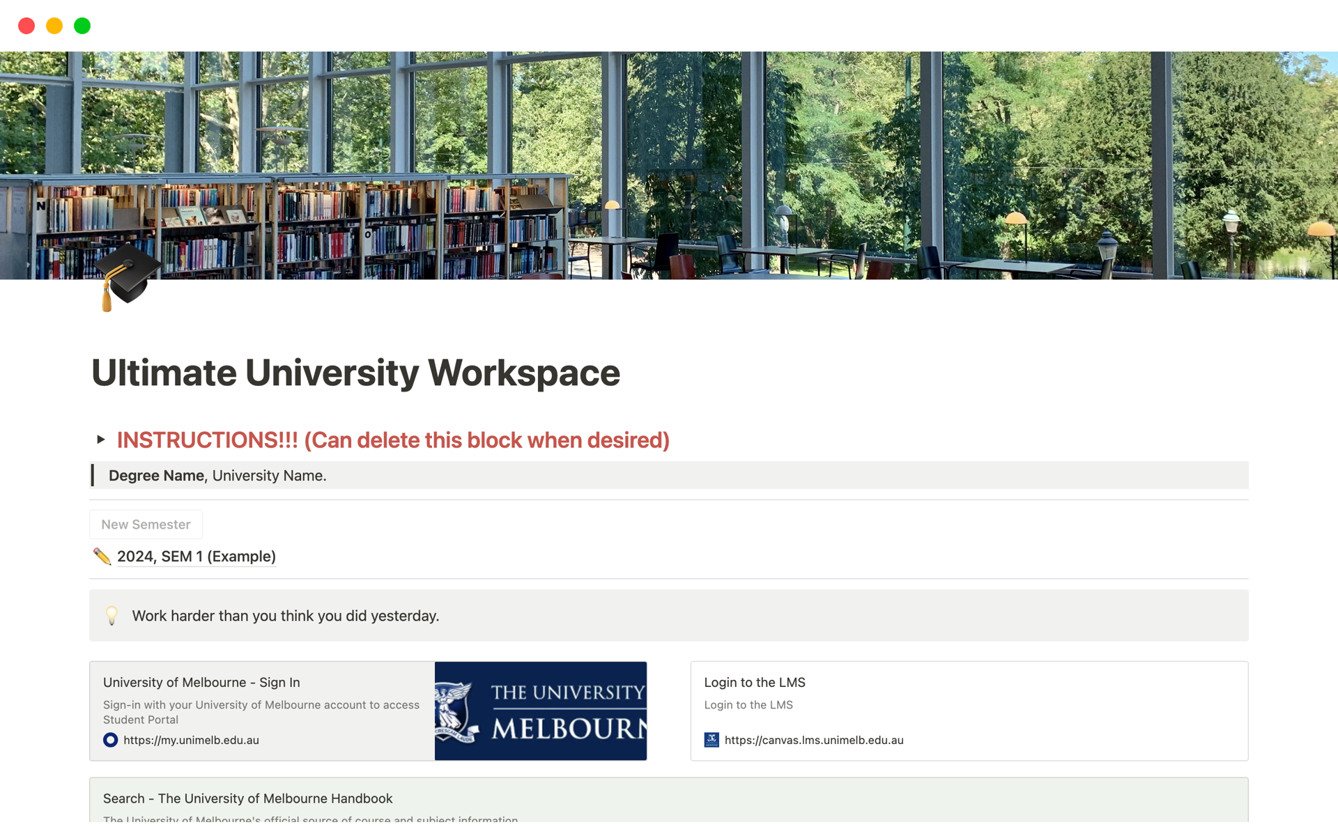 Uma prévia do modelo para Ultimate University Workspace