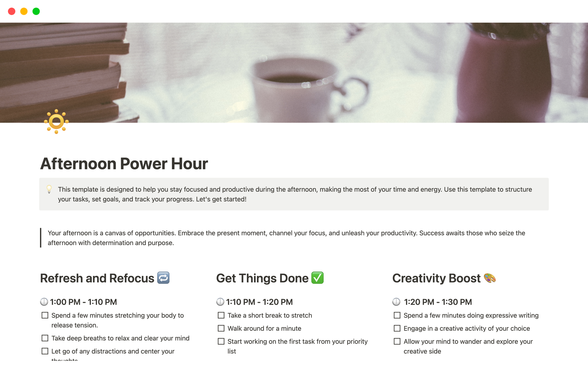 🚀 Boost your afternoon productivity with our simple, effective, and flexible to-do list template - free or pay what you want to support our mission of productivity! 💡💪🏼🌞