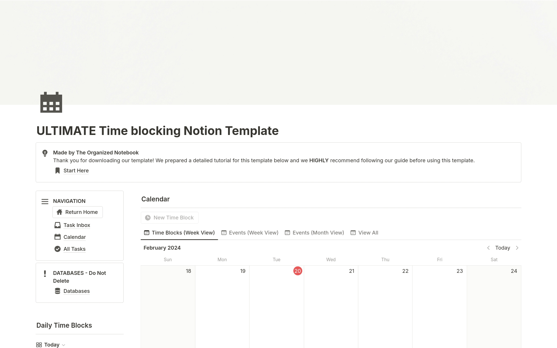 Eine Vorlagenvorschau für ULTIMATE Time Blocking Planner