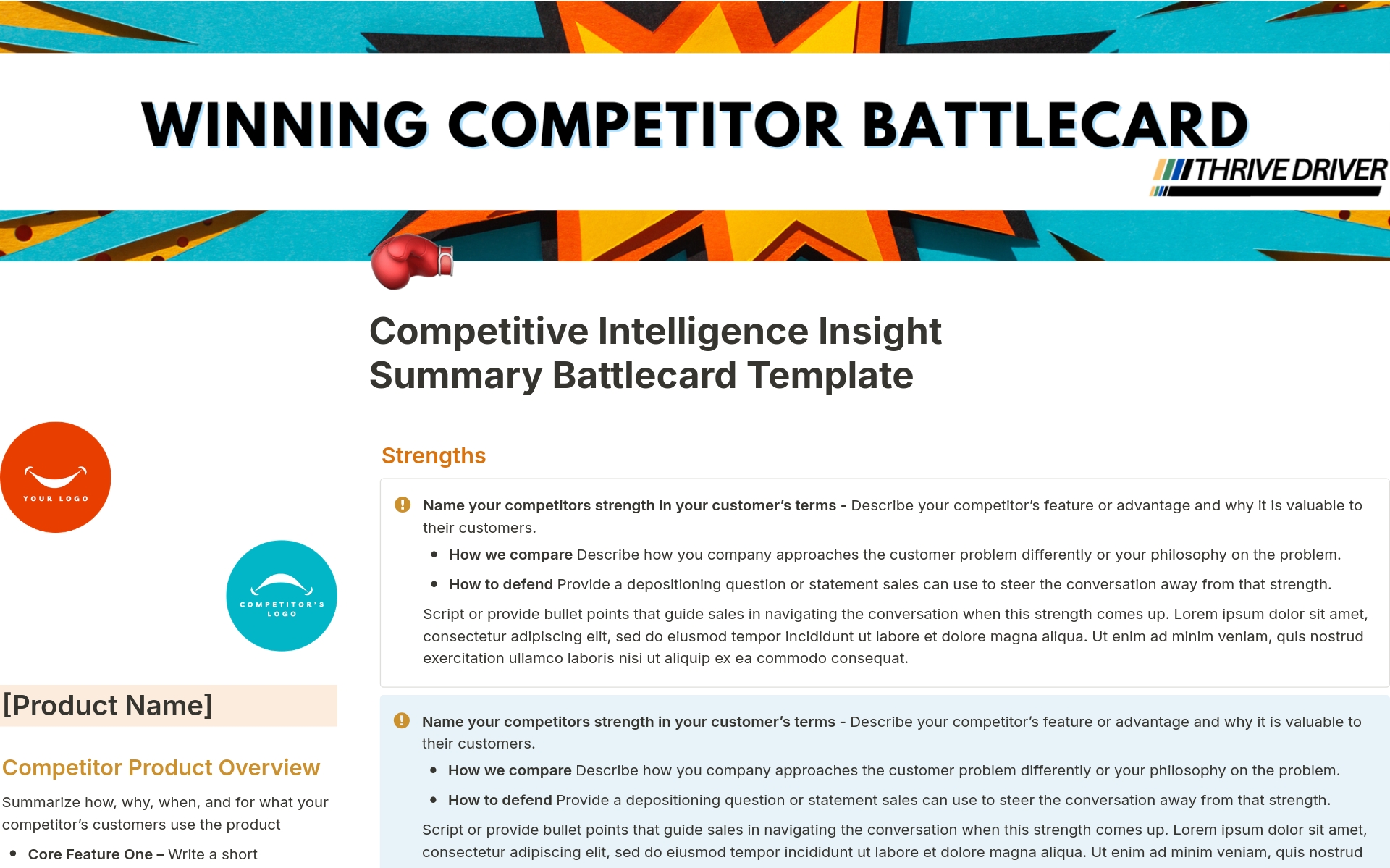 Vista previa de plantilla para Competitive Intelligence Insight Summary