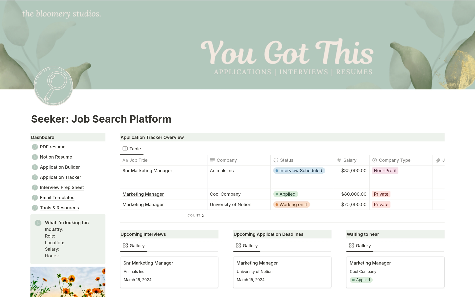 A template preview for Seeker: Job Search Platform