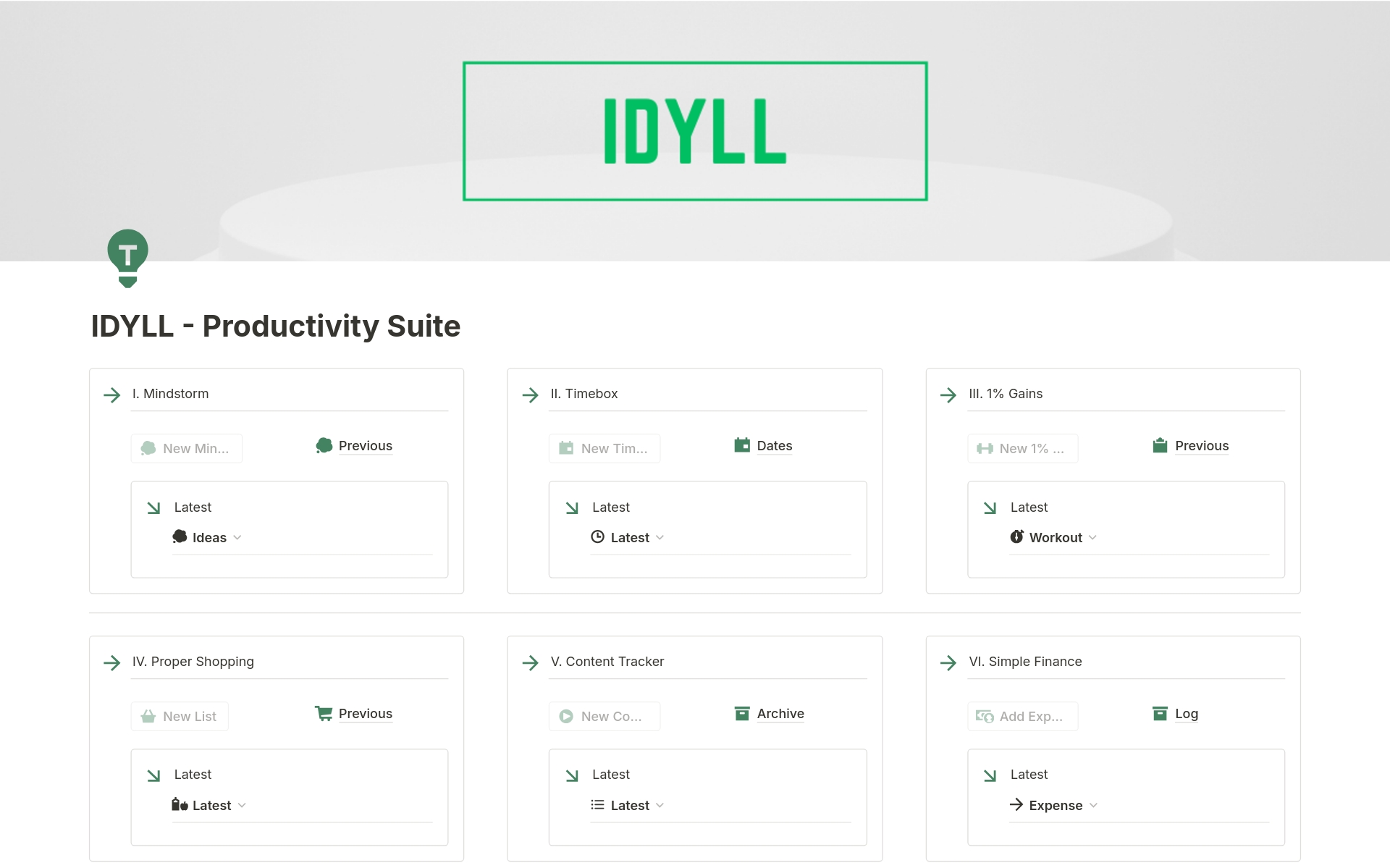 A template preview for IDYLL: Productivity Tools 