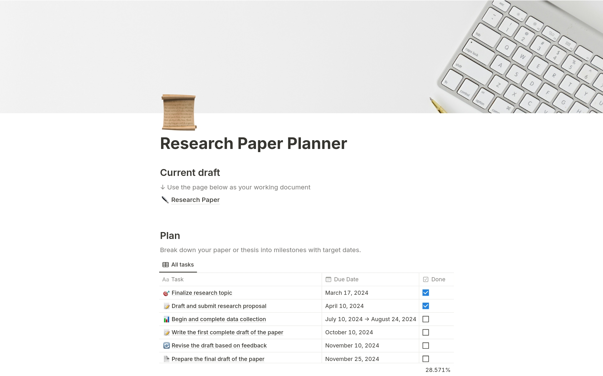 A template preview for Research Paper Planner