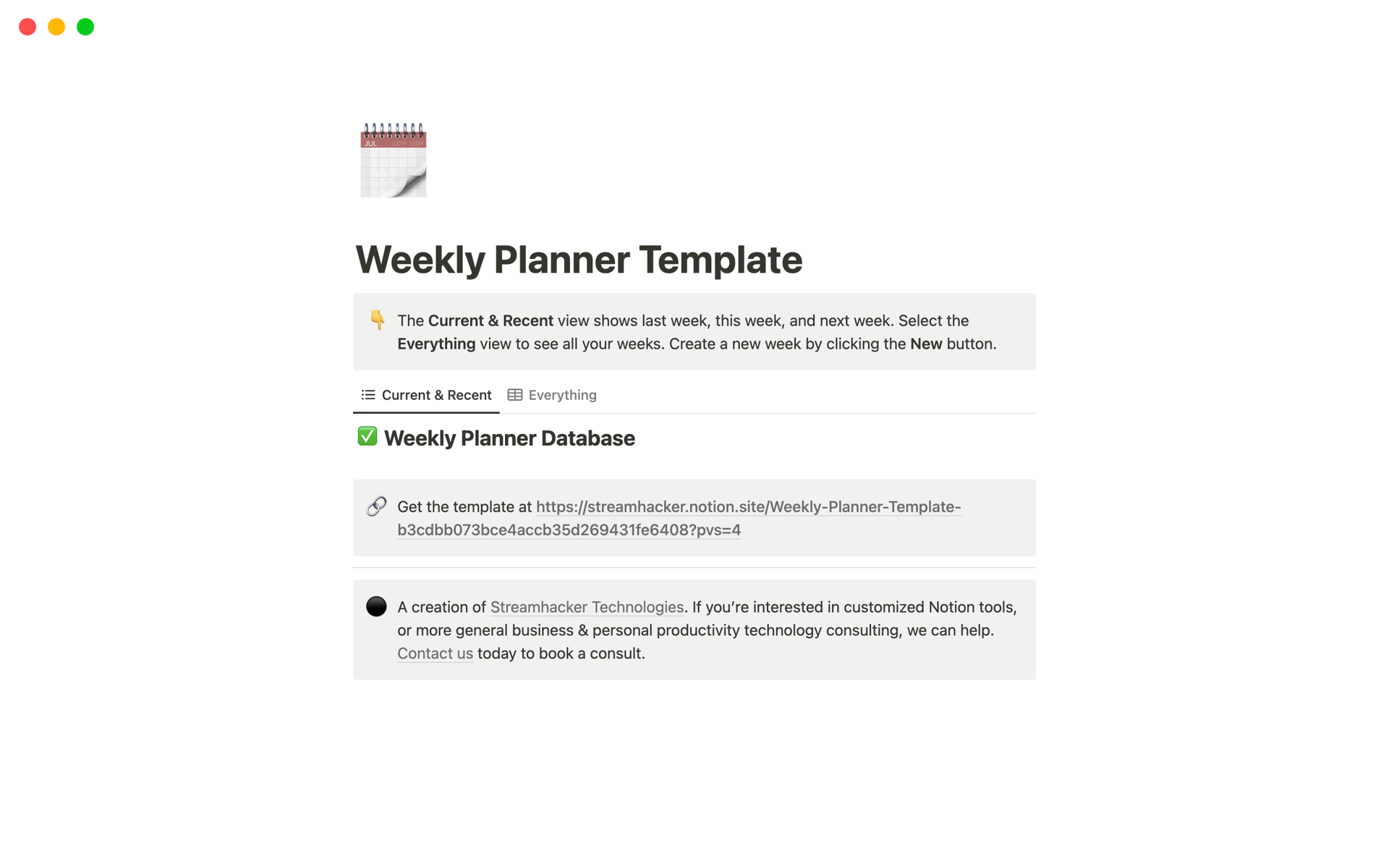 A template preview for Weekly Planner Template