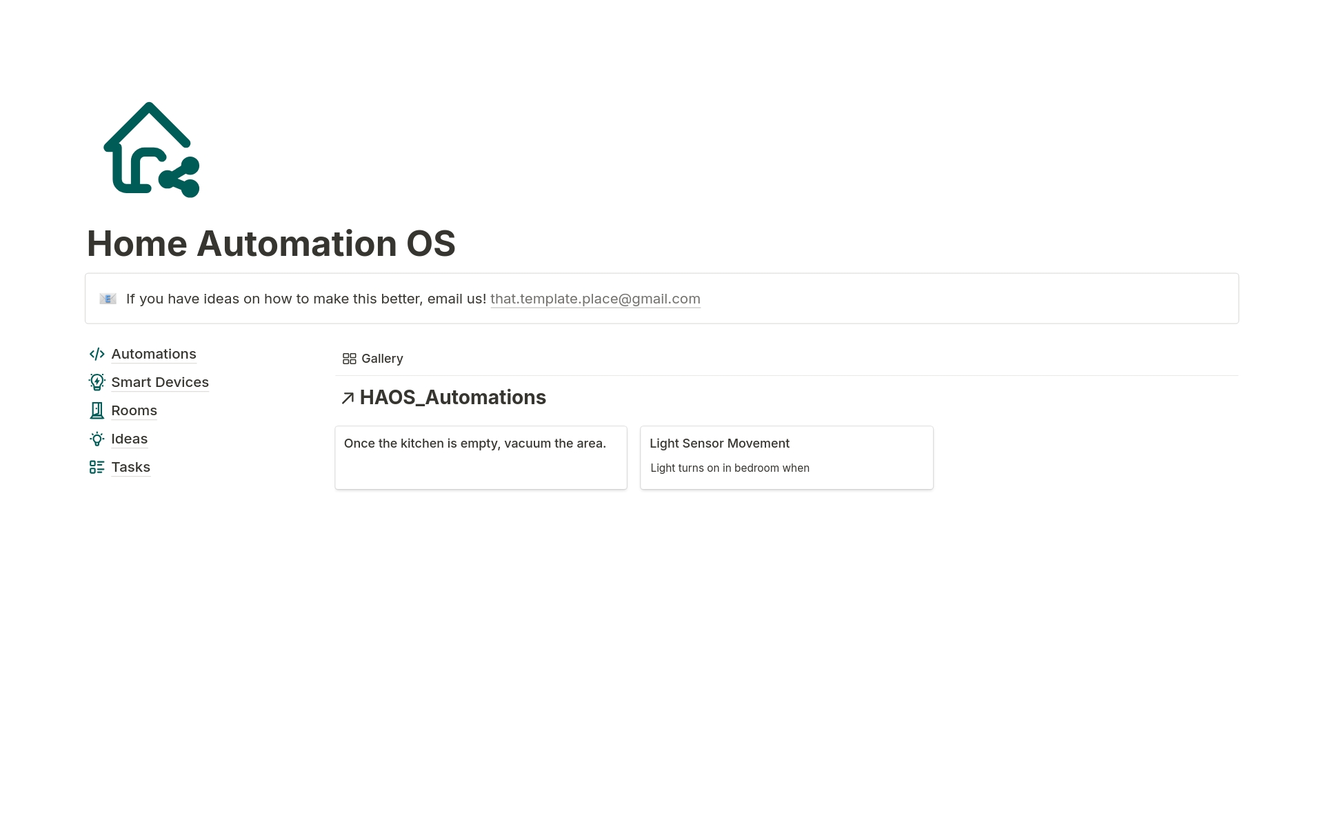 Vista previa de plantilla para Home Automation OS