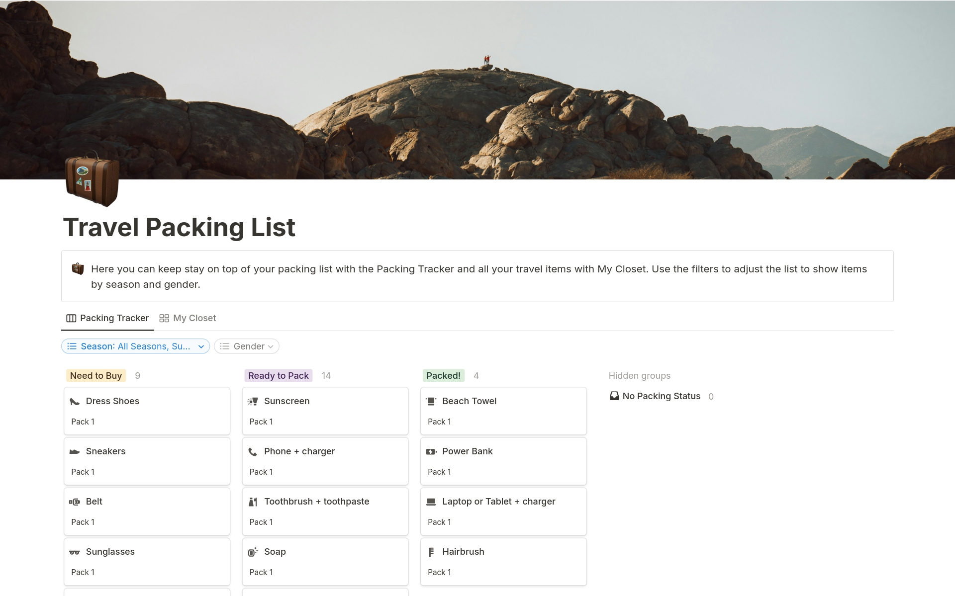A template preview for Travel Packing List