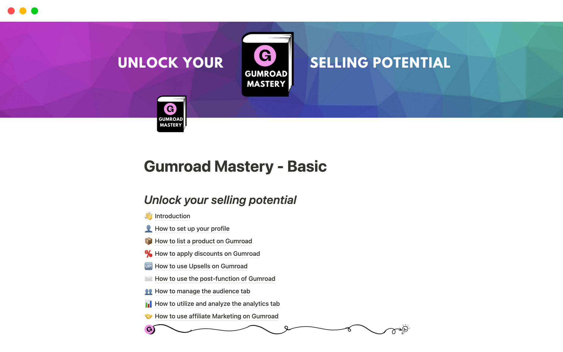 A template preview for Gumroad Mastery - Basic