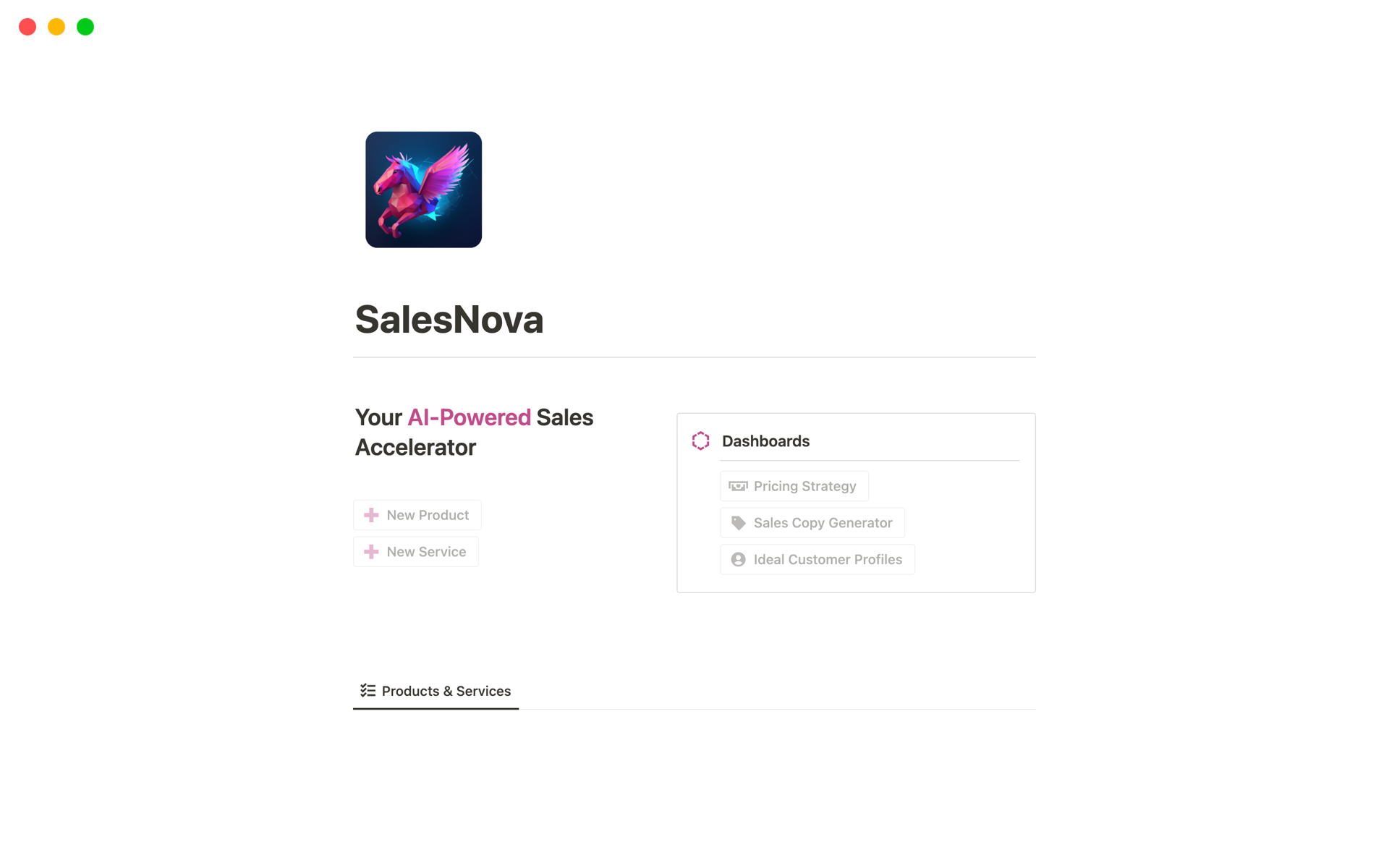 A template preview for SalesNova –The AI Sales Accelerator