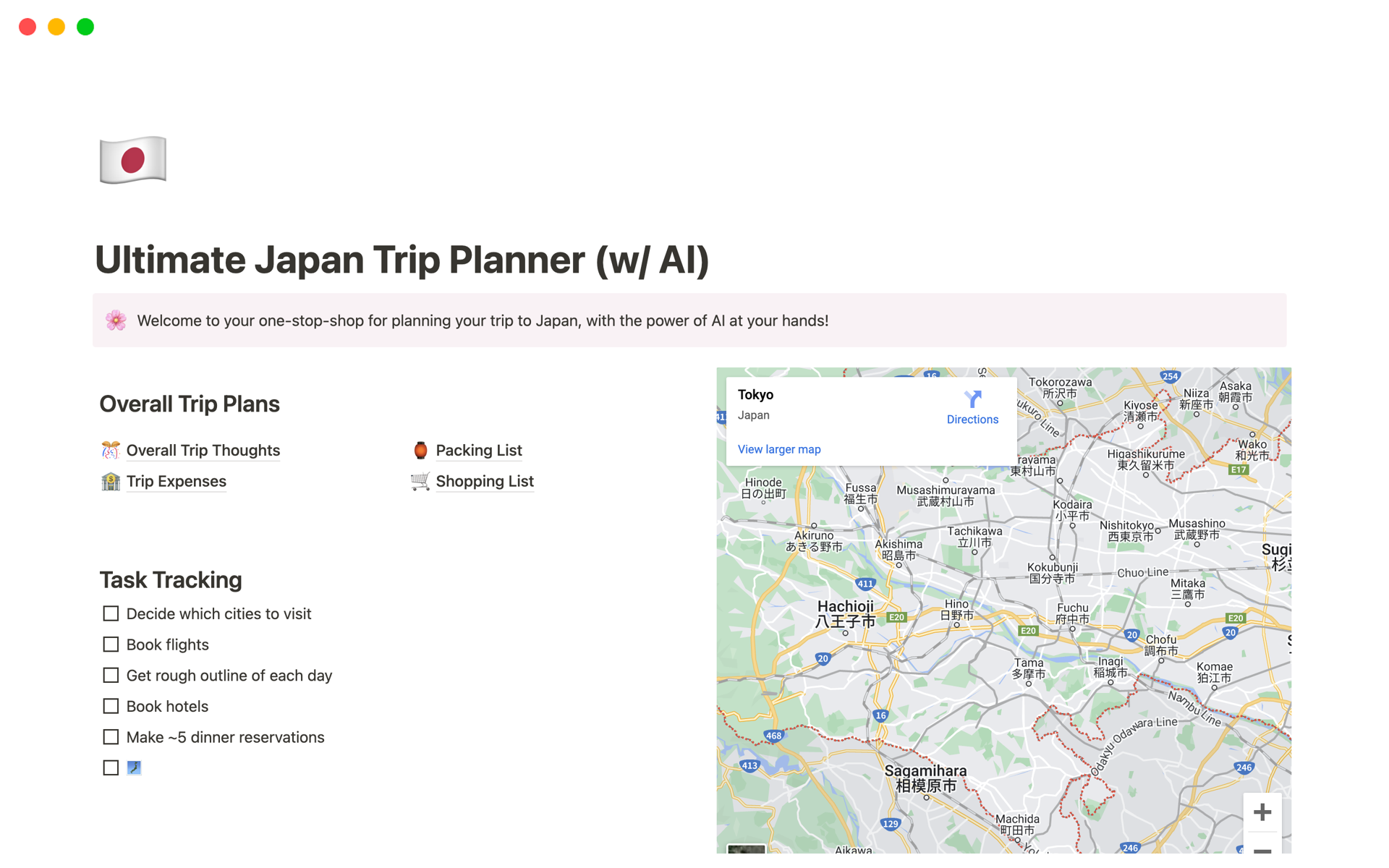 A template preview for AI-Powered Japan Trip Planner