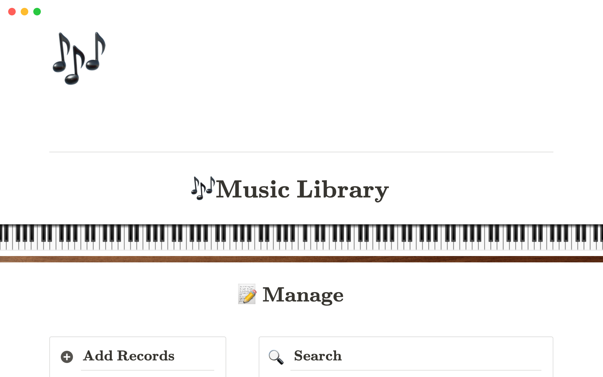Uma prévia do modelo para Music Library